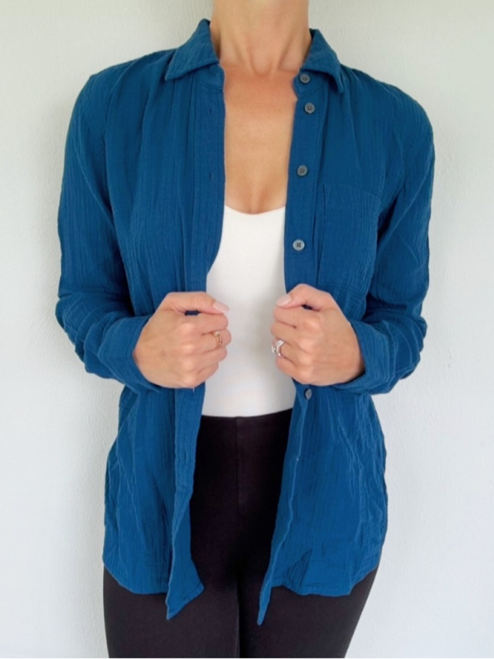 J. Crew blue oversized textured cotton long sleeve button down blouse size XS